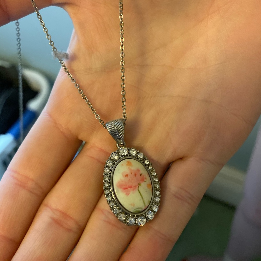 Hand painted rose necklace